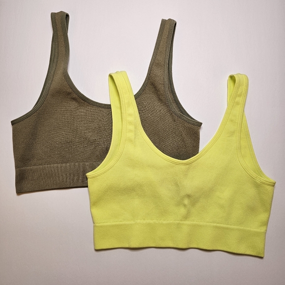 SWS Essentials set of neon green, army green ribbed stretch crop tank top S US - Picture 3 of 5